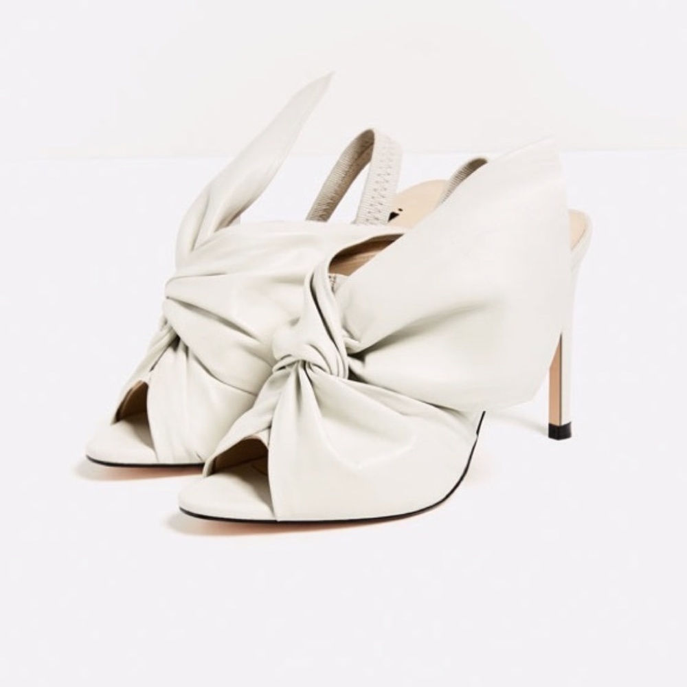 Zara Leather Sandals Heels Shoes with Bow Womens 6.5 - Picture 10 of 16